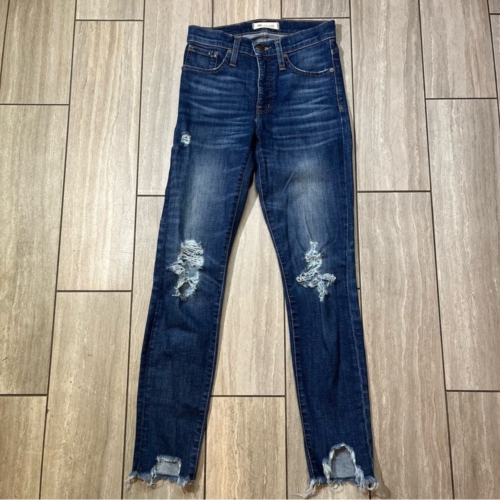 Madewell Womens Dark Wash Distressed 9” High Rise Skinny Size‎ 24